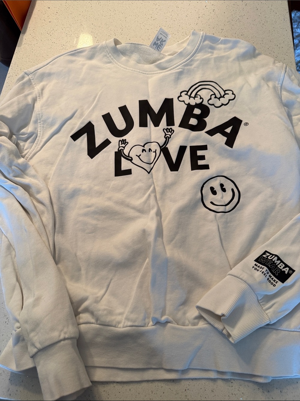 Zumba Fitness White Crewneck Sweatshirt with Black 'ZUMBA LOVE' Graphic